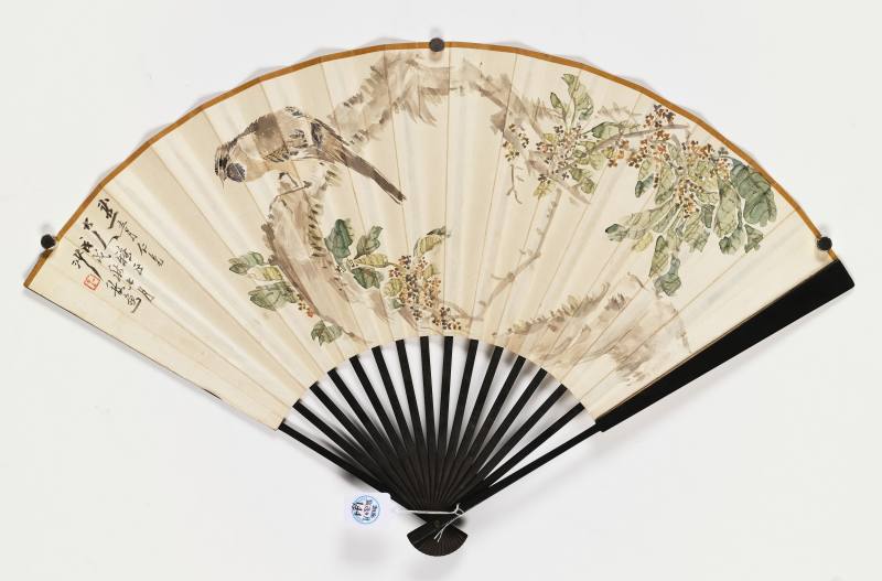 甲申（1944年）、戊戌（1898年）作 郑元素、沙馥等 花鸟成扇两柄 - 图2