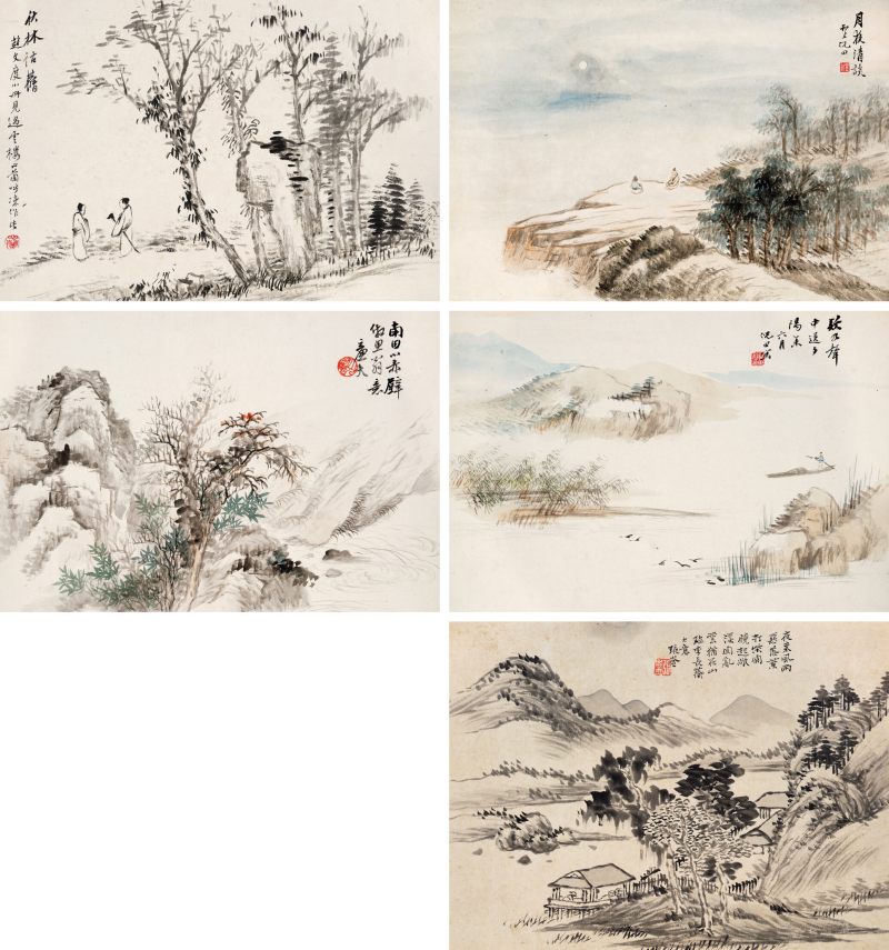 乙未（1895年）作 倪田、金心兰等 山水五帧 - 图1
