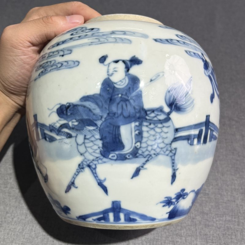 清康熙青花麒麟送子人物罐 - 图4