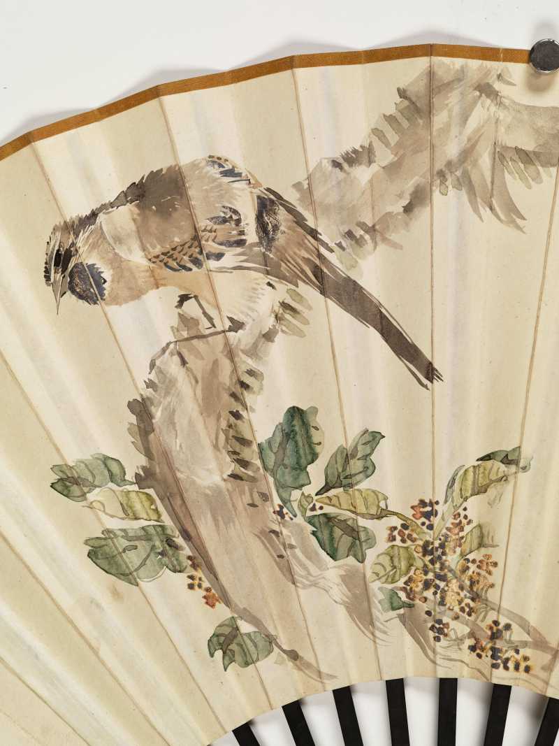 甲申（1944年）、戊戌（1898年）作 郑元素、沙馥等 花鸟成扇两柄 - 图3