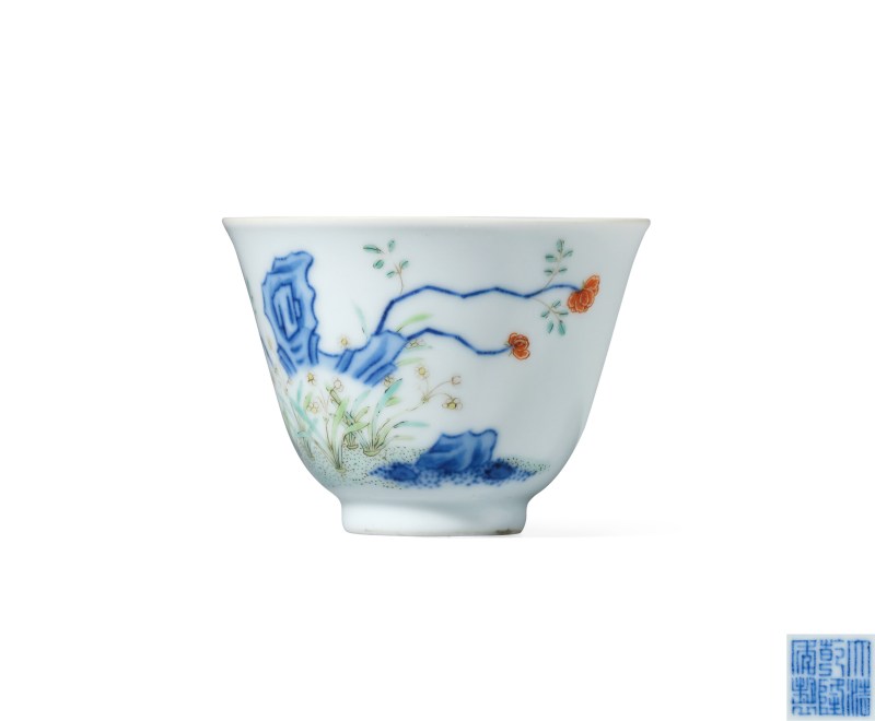 清乾隆 五彩水仙花花神杯 - 图1