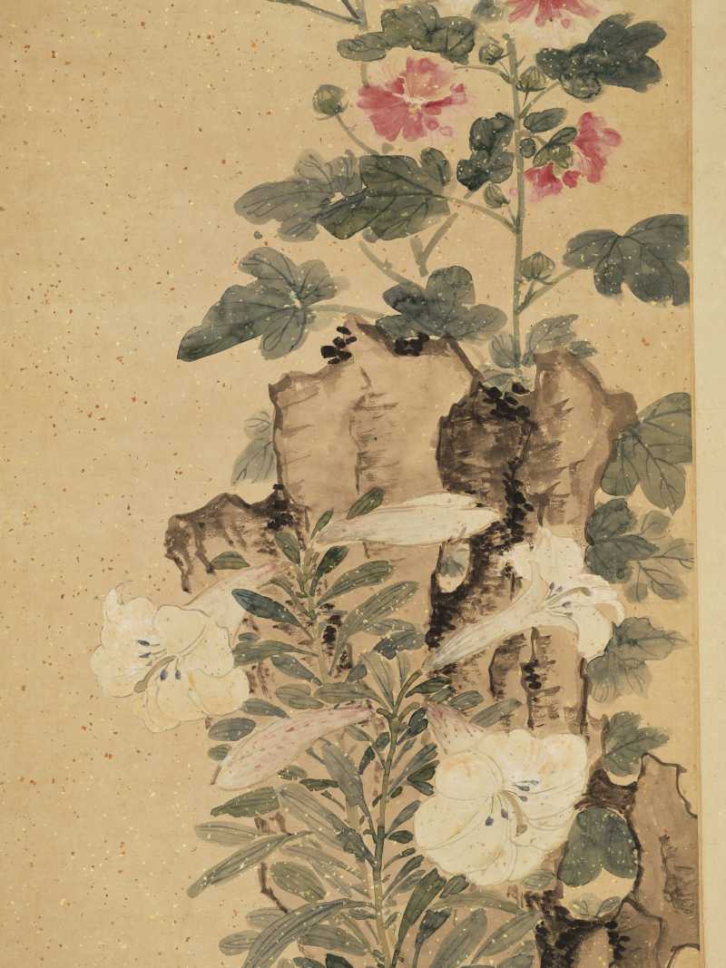 殷树柏 双卉湖石 - 图4