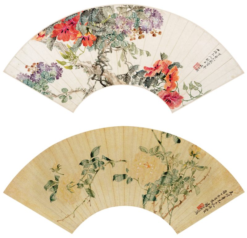 乙亥（1875年）、丁卯（1867年）作 汤世澍 花卉二帧 - 图1