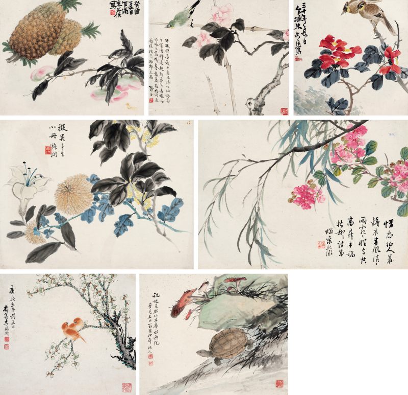 癸酉（1933年）、庚辰（1940年）、1941年作 朱文侯、叶潞渊、王师子等 各家花卉七帧
