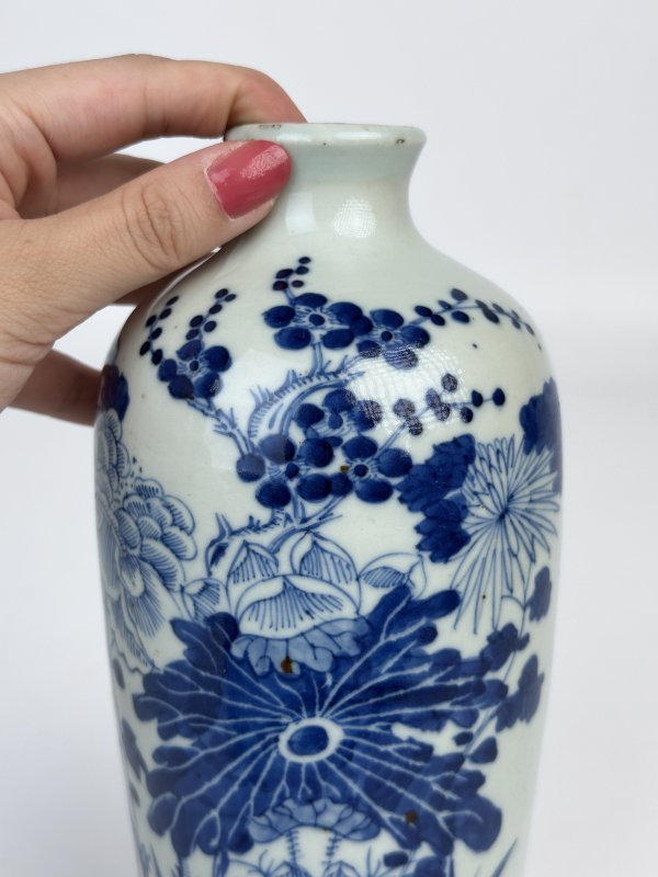 清 青花花卉诗文梅瓶 - 图2