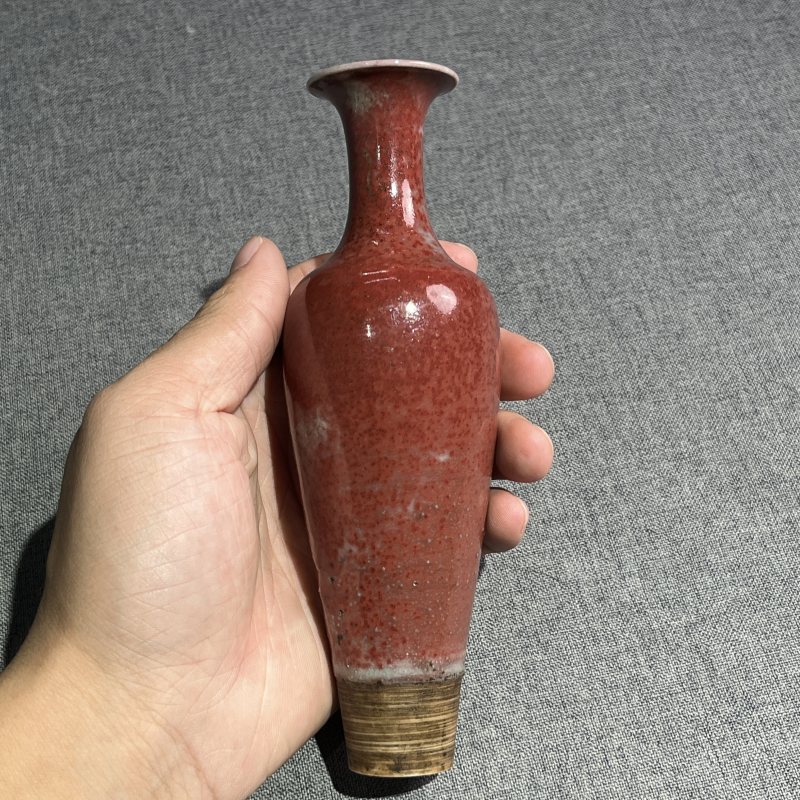 清晚期豇豆红釉柳叶瓶 - 图4