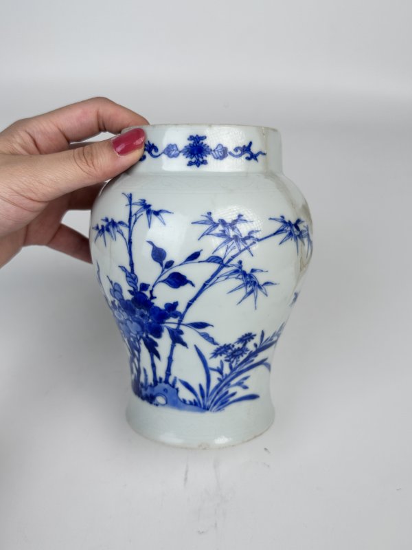 明末清初 明崇祯青花蝶恋花卉莲子罐 - 图2