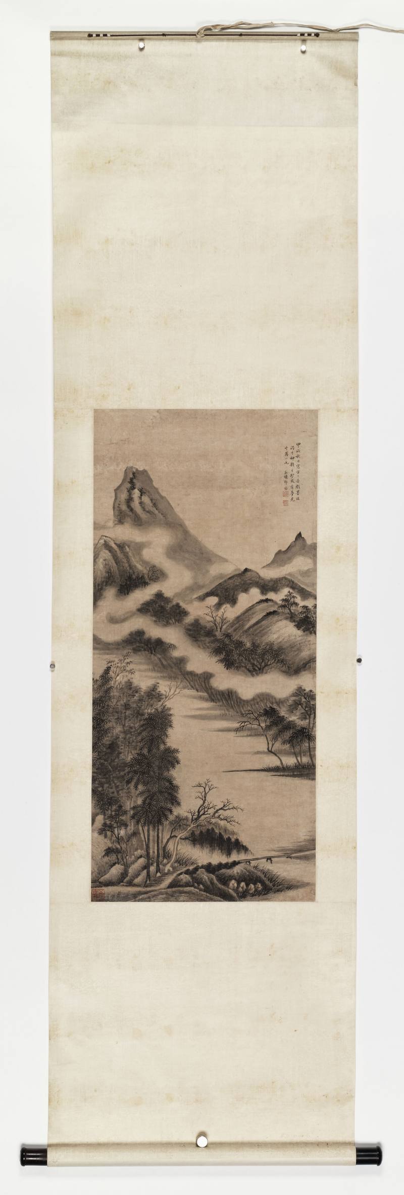 甲戌（1634年）作 邵弥（款） 云山雾罩板桥空 - 图2