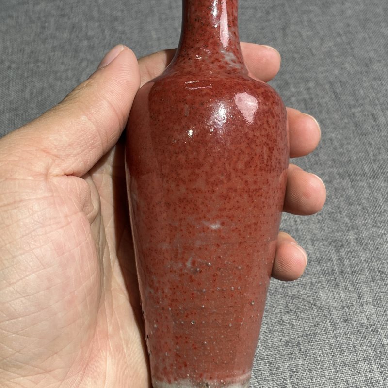 清晚期豇豆红釉柳叶瓶 - 图5