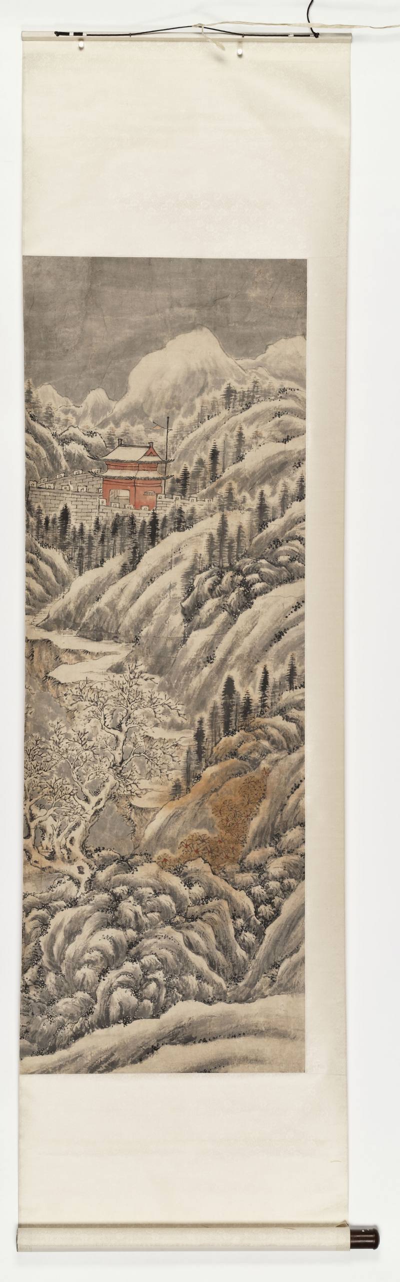 甲午（1834年）作 潘思牧（款） 仿戴文进关山积雪图通景六屏 - 图2