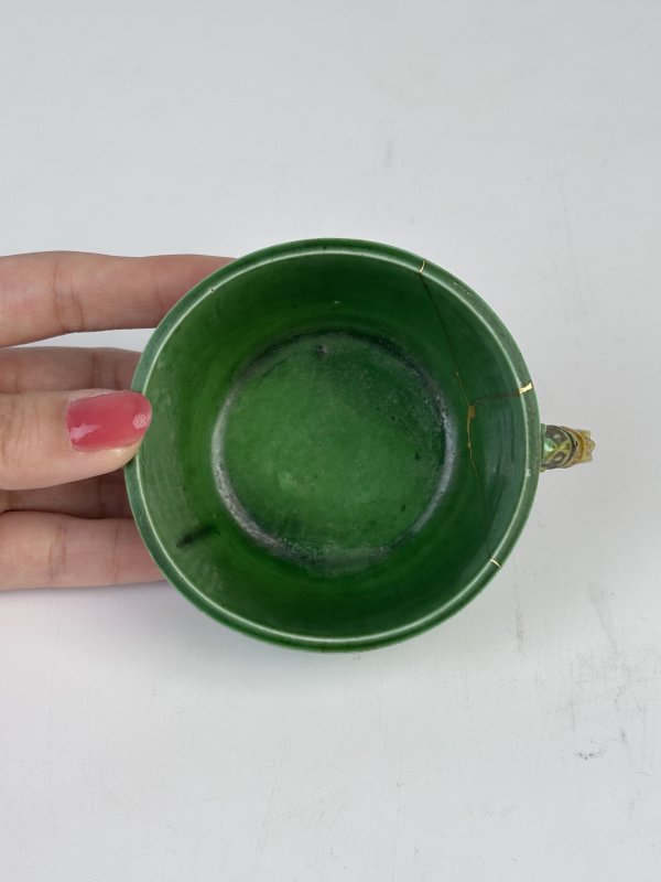清康熙 素三彩绿釉双耳杯 - 图6