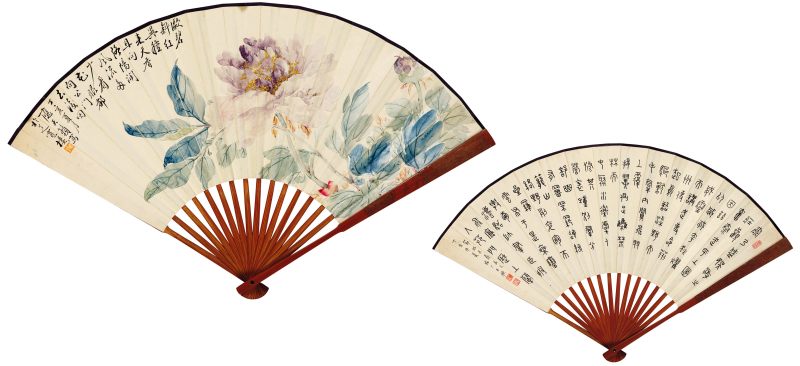 丁亥（1947年）作 应天籁、王福庵 异种牡丹·隶书临碑