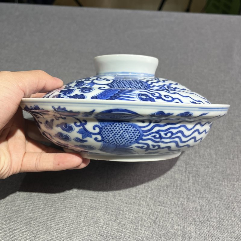 清光绪青花凤纹盖碗 - 图4