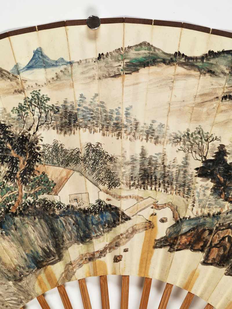 丙子（1936年）、昭阳作噩（1933年）、戊寅（1938年）作 尹绍崑、钱达根、寿玺 山水成扇两柄 - 图26