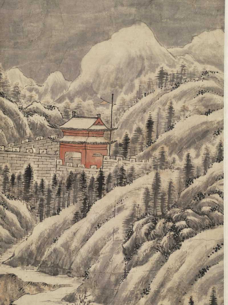 甲午（1834年）作 潘思牧（款） 仿戴文进关山积雪图通景六屏 - 图4