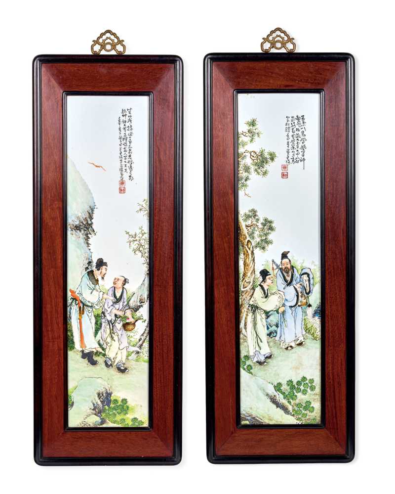民國（1932年） 王琦粉彩人物瓷板一對 - 图1