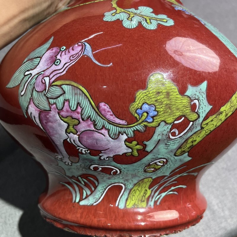 清中期红釉花鸟赏瓶 - 图6