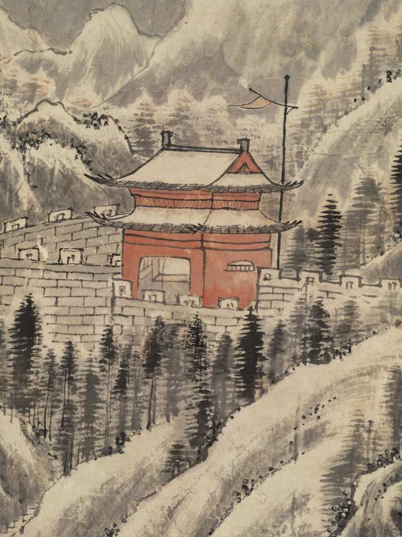 甲午（1834年）作 潘思牧（款） 仿戴文进关山积雪图通景六屏 - 图5