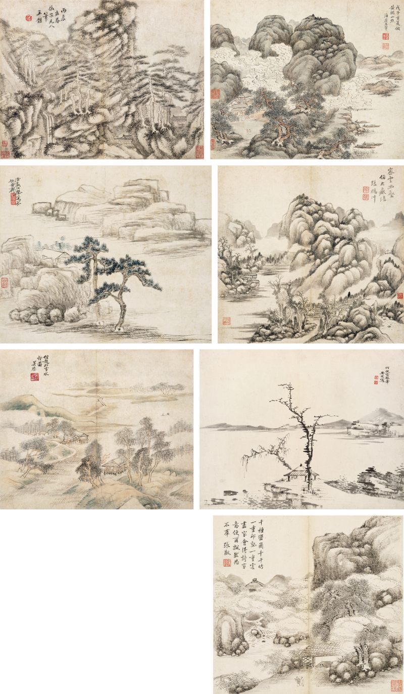 丙辰（1676年）、戊子（1708年）作 王鉴（款）、王翚（款）等七家 诸家山水册