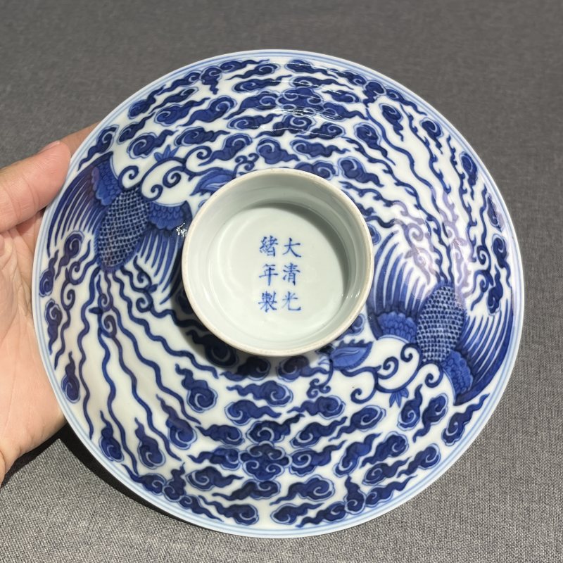 清光绪青花凤纹盖碗 - 图5