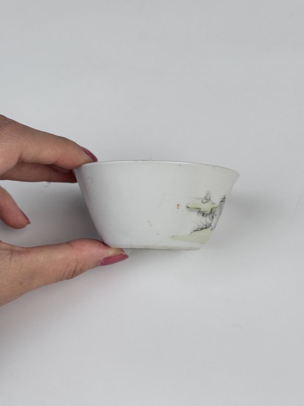 清雍正 墨彩山水纹马蹄杯 - 图6