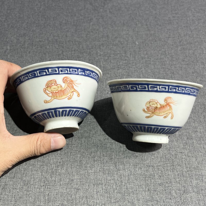 清乾隆粉彩狮子茶圆一对 - 图4