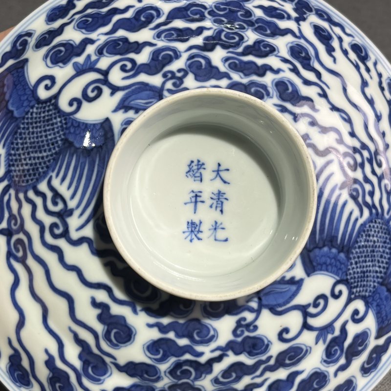 清光绪青花凤纹盖碗 - 图6