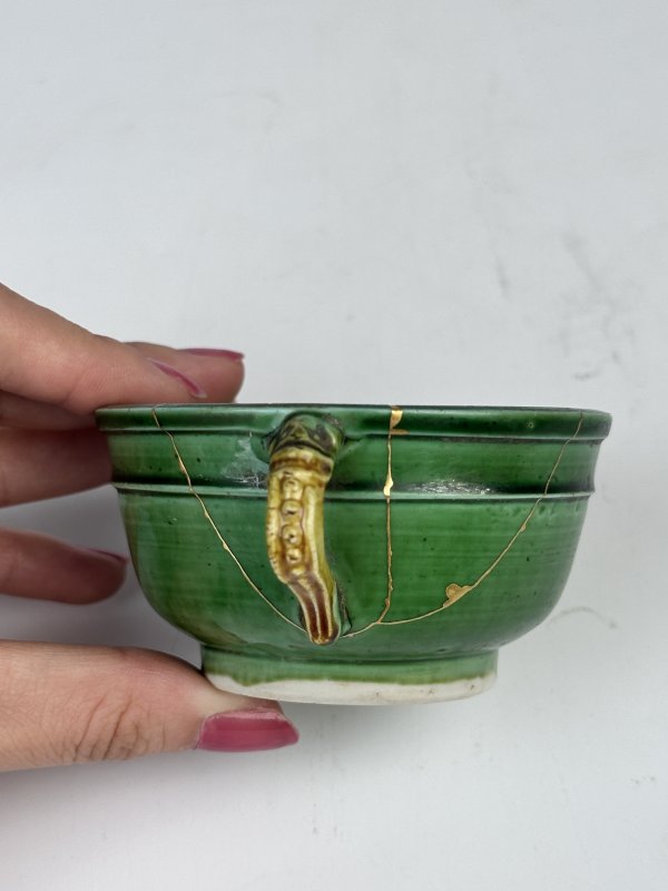 清康熙 素三彩绿釉双耳杯 - 图9