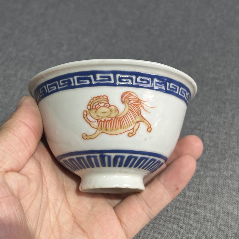 清乾隆粉彩狮子茶圆一对 - 图5