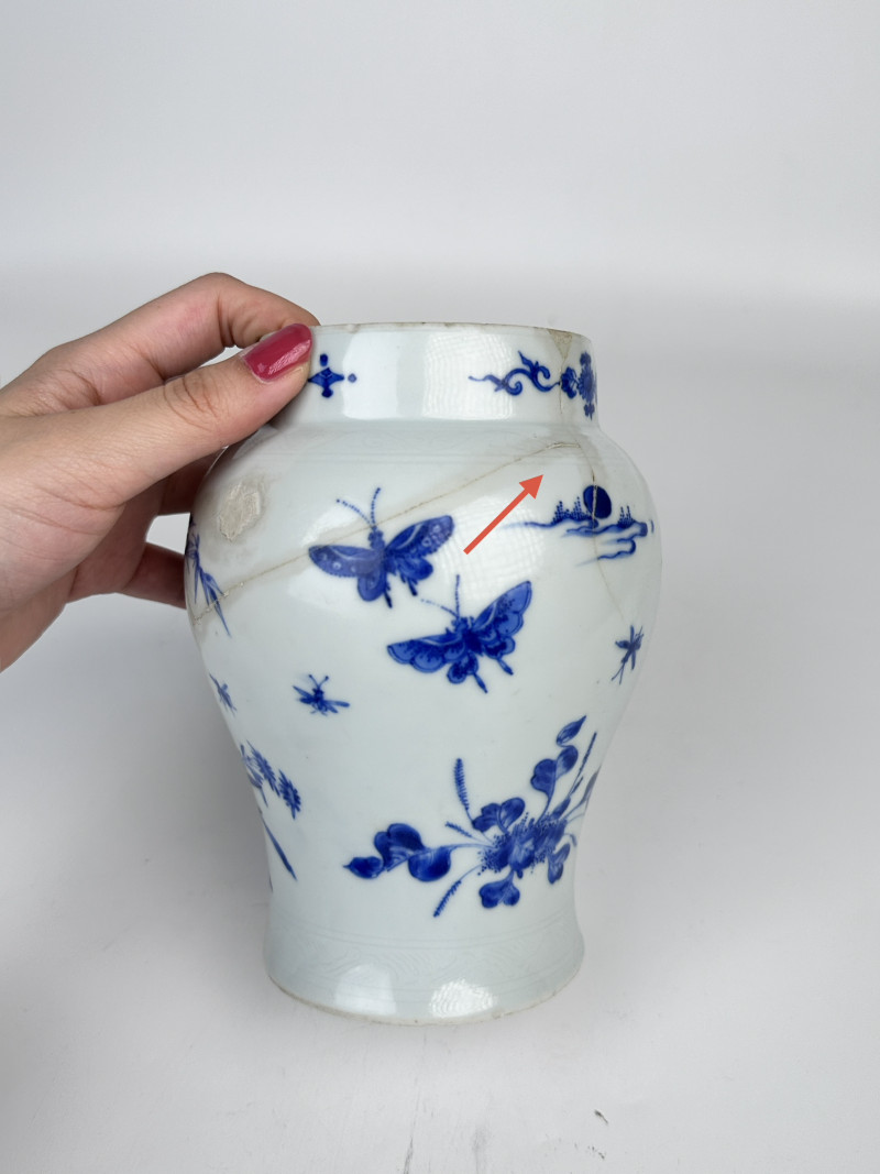 明末清初 明崇祯青花蝶恋花卉莲子罐 - 图6