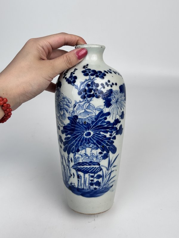 清 青花花卉诗文梅瓶 - 图7