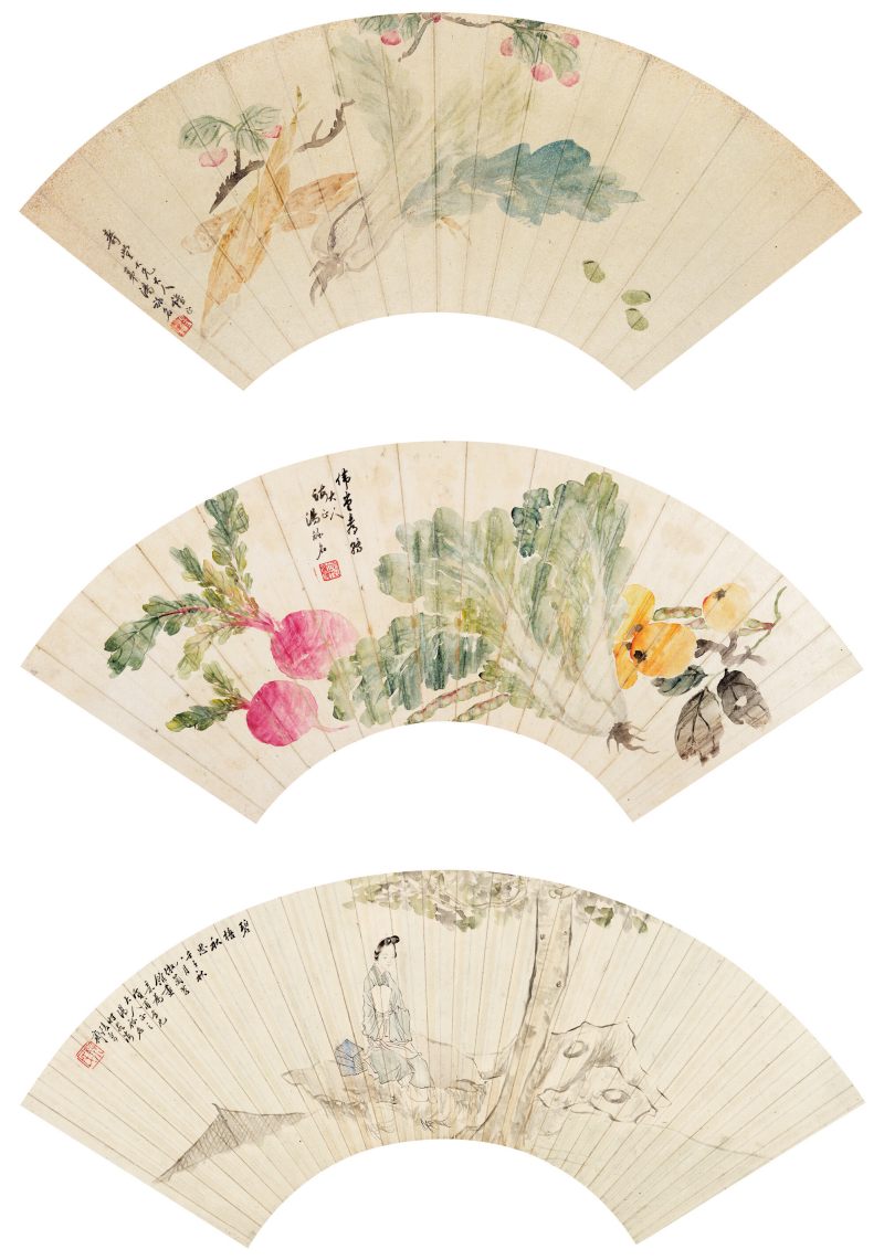 壬子（1852年）作 汤禄名 花果人物三帧 - 图1