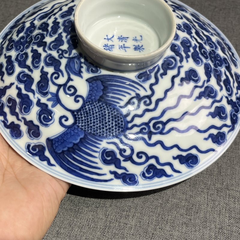清光绪青花凤纹盖碗 - 图7