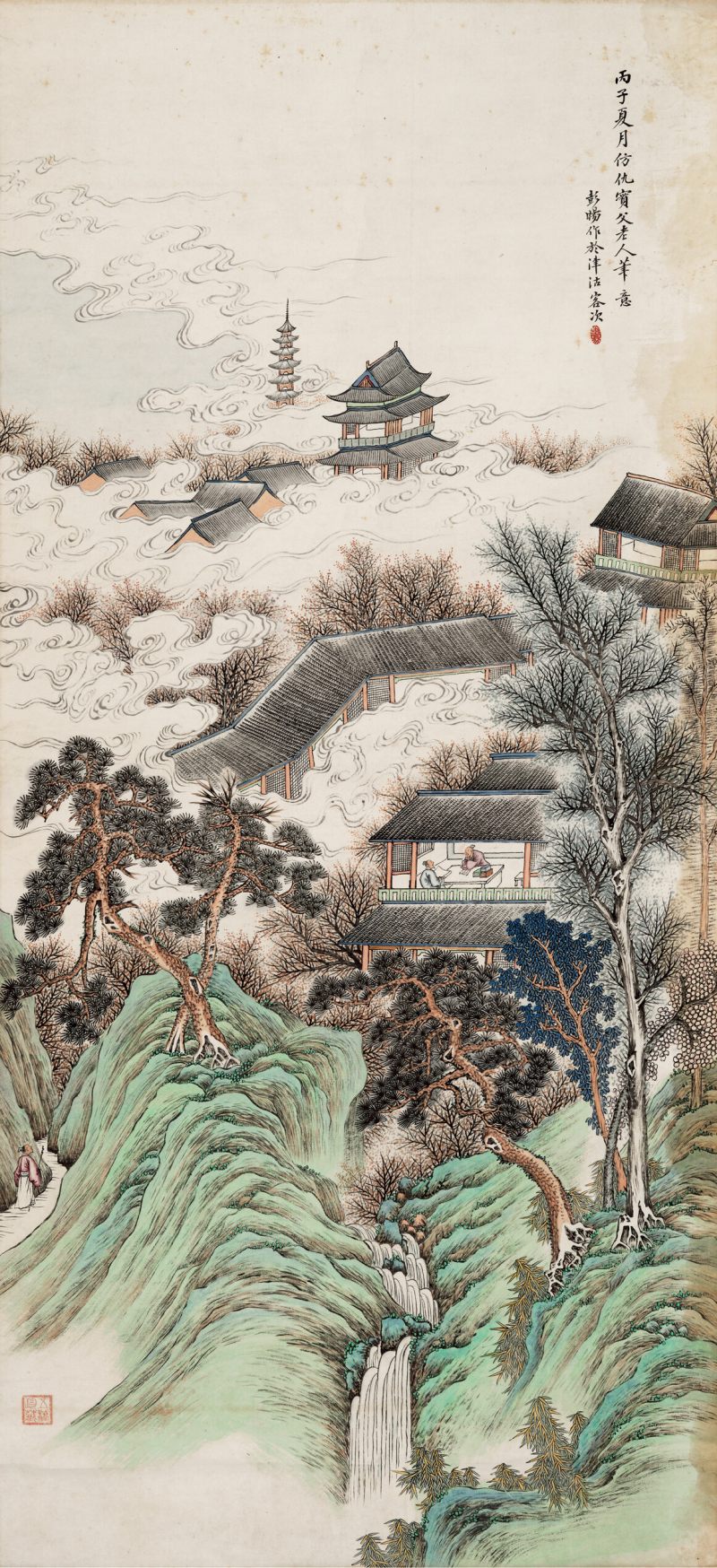 丙子（1936年）作 彭旸 仿仇英山水