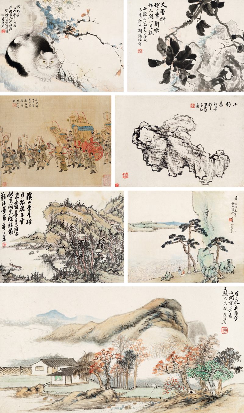 乙亥（1875年）作 陈若木、程庭鹭、胡铁梅等 山水人物七帧 - 图1
