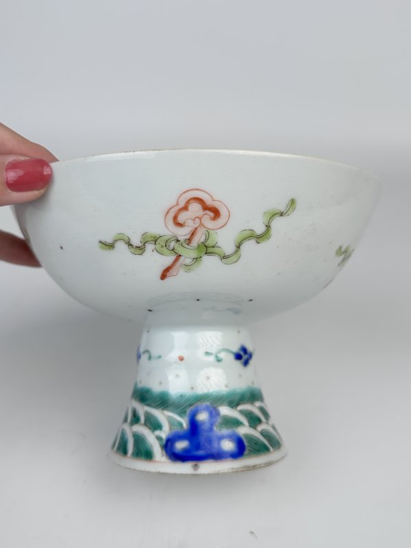 清中晚期粉彩四季花卉纹高足碗 - 图5