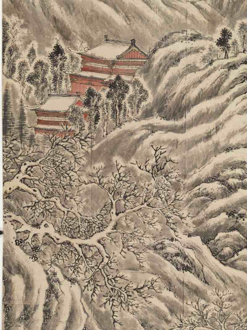 甲午（1834年）作 潘思牧（款） 仿戴文进关山积雪图通景六屏 - 图9