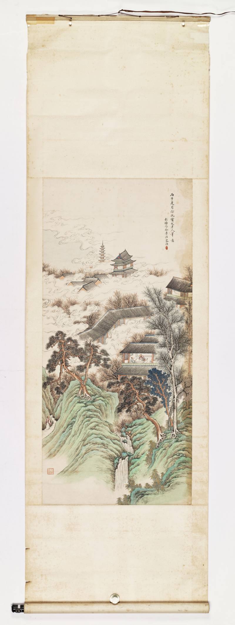 丙子（1936年）作 彭旸 仿仇英山水 - 图2