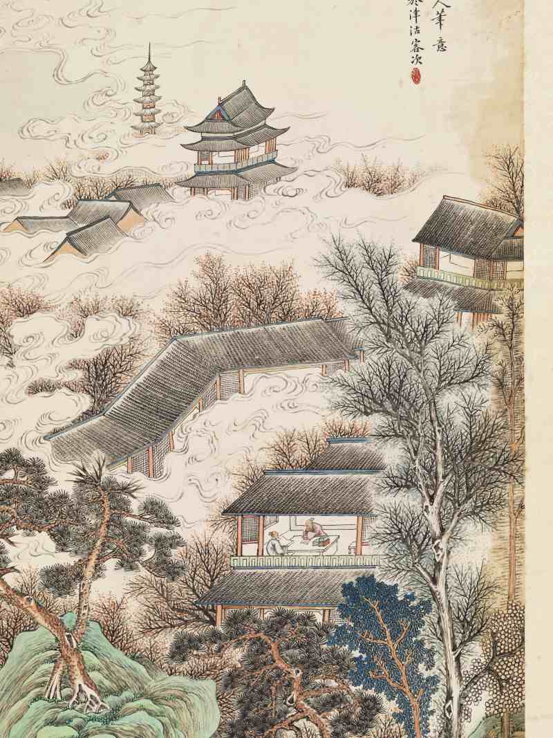丙子（1936年）作 彭旸 仿仇英山水 - 图3