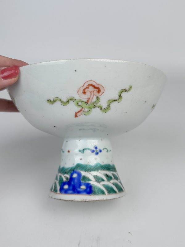 清中晚期粉彩四季花卉纹高足碗 - 图6