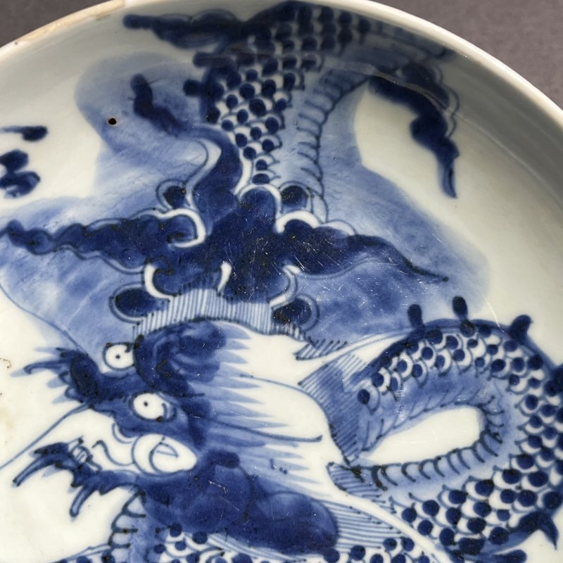 清雍正青花过墙龙纹盘 - 图6