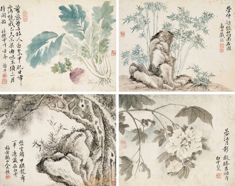 恽寿平（款） 花卉四帧