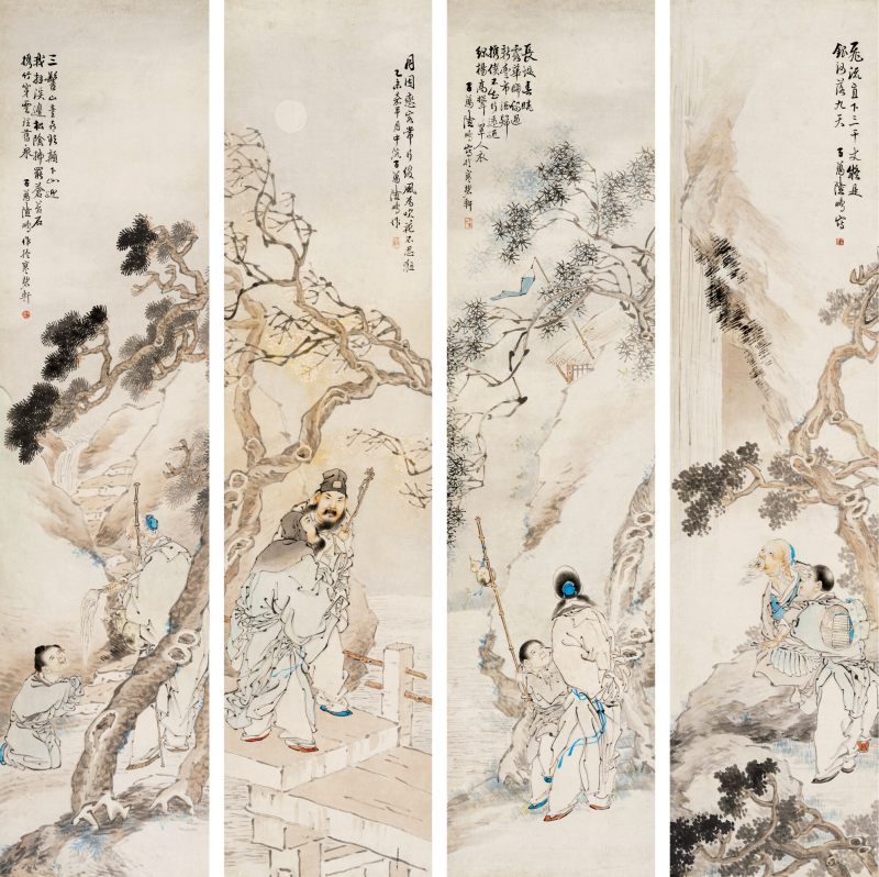 乙未（1895年）作 陆鹏 人物四屏