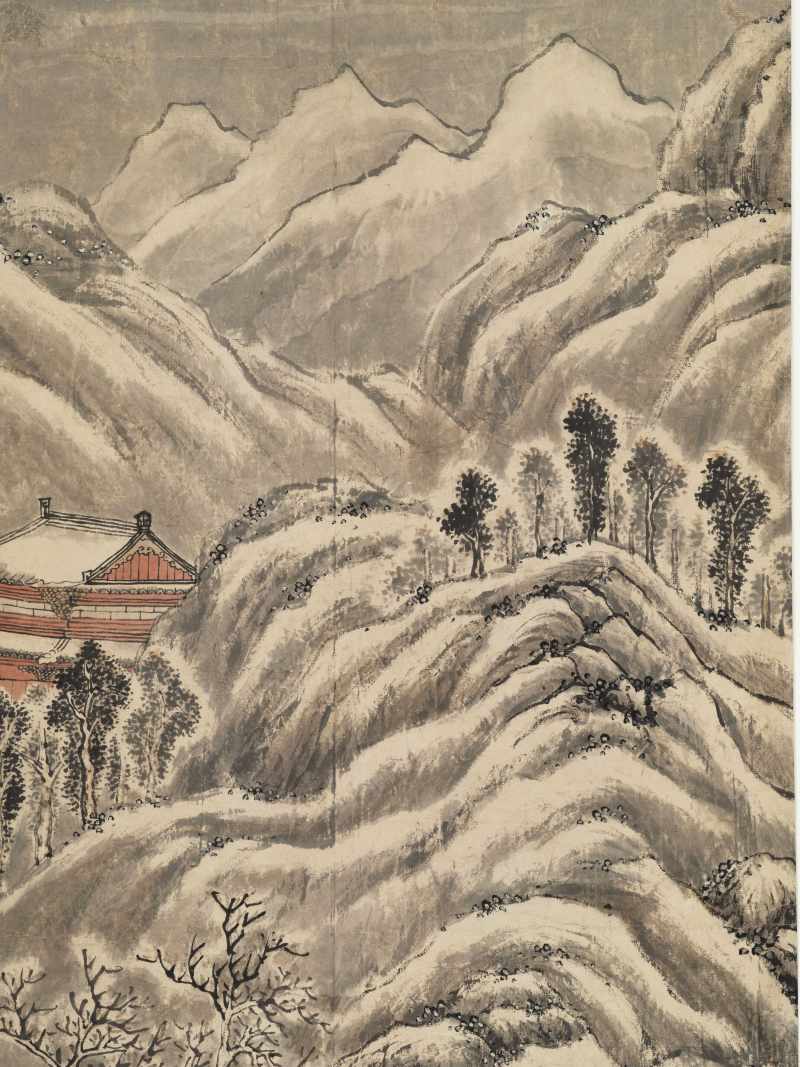 甲午（1834年）作 潘思牧（款） 仿戴文进关山积雪图通景六屏 - 图12