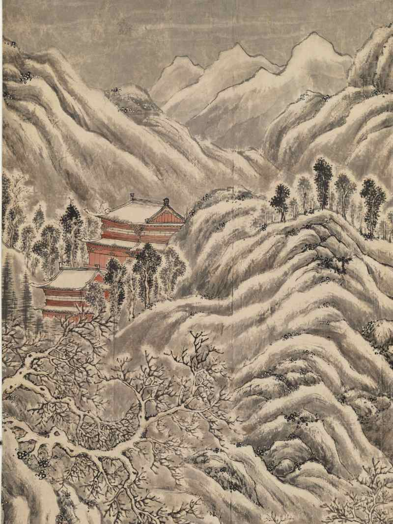 甲午（1834年）作 潘思牧（款） 仿戴文进关山积雪图通景六屏 - 图13