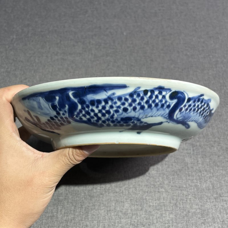 清雍正青花过墙龙纹盘 - 图7