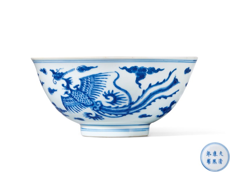 清康熙 青花鳳紋碗 - 图1