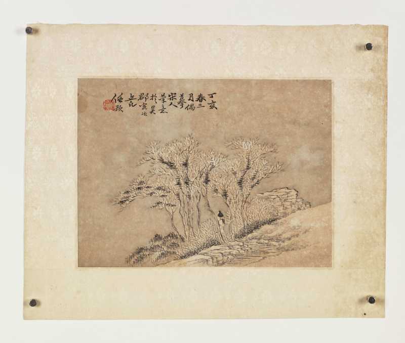 辛巳（1881年）、丁亥（1887年）作 吴榖祥、任颐 山水三帧 - 图9