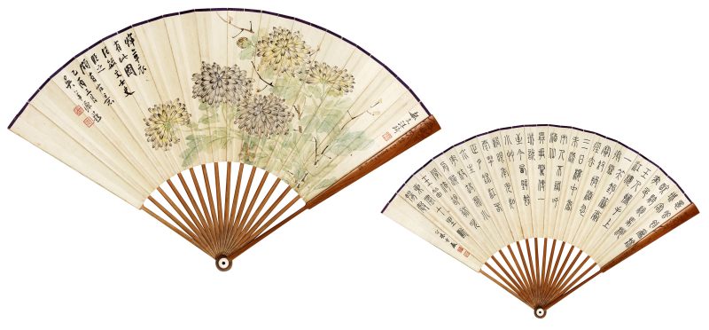 汪琦、方岩 菊花·篆书陆游诗