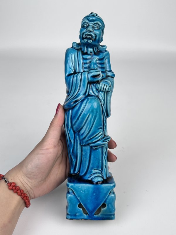 清晚期 孔雀蓝釉铁拐李瓷塑 - 图3